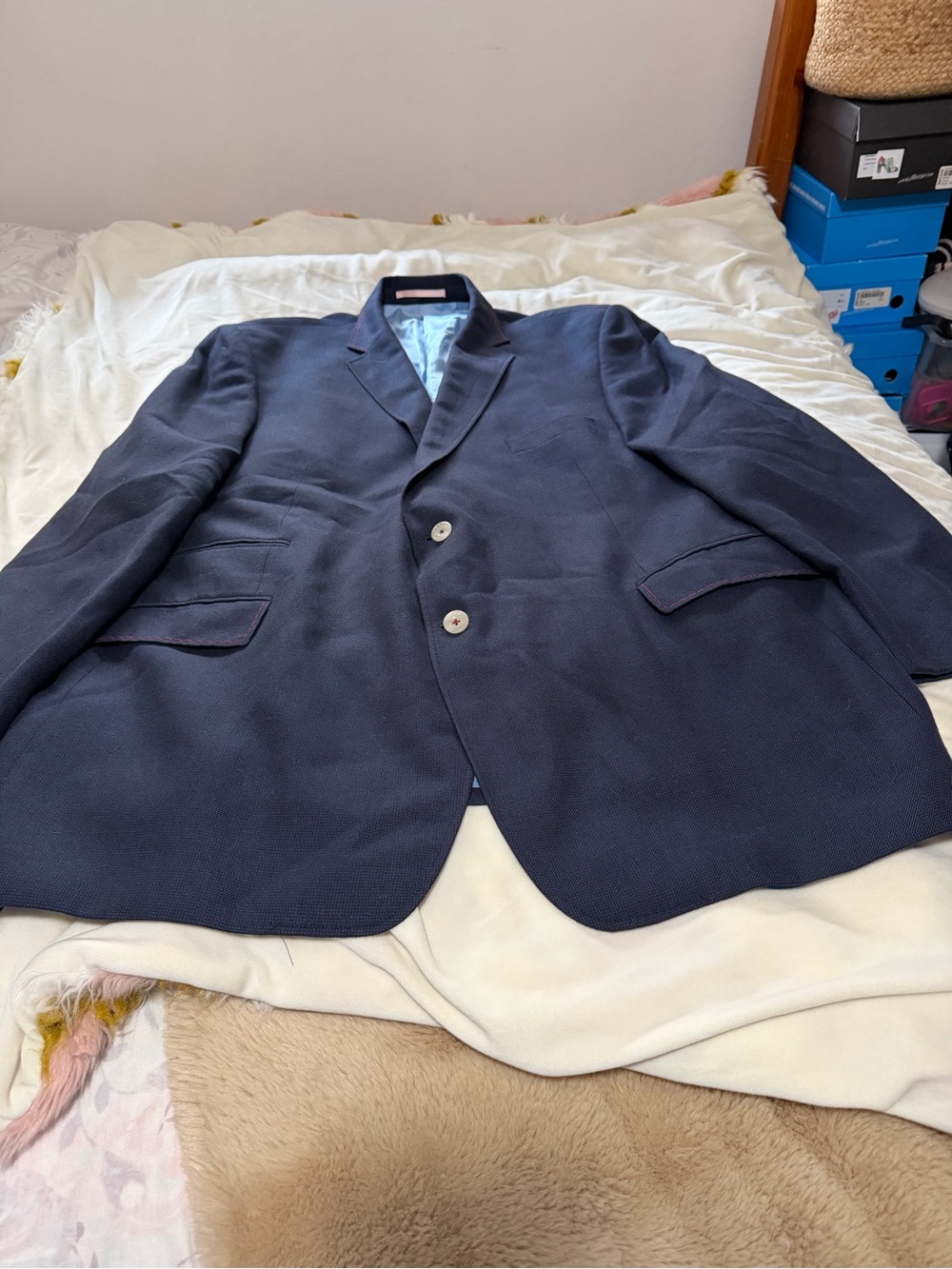 Thomas Pink Moon Wool & Linen Navy Men's Two-Button Blazer 50R